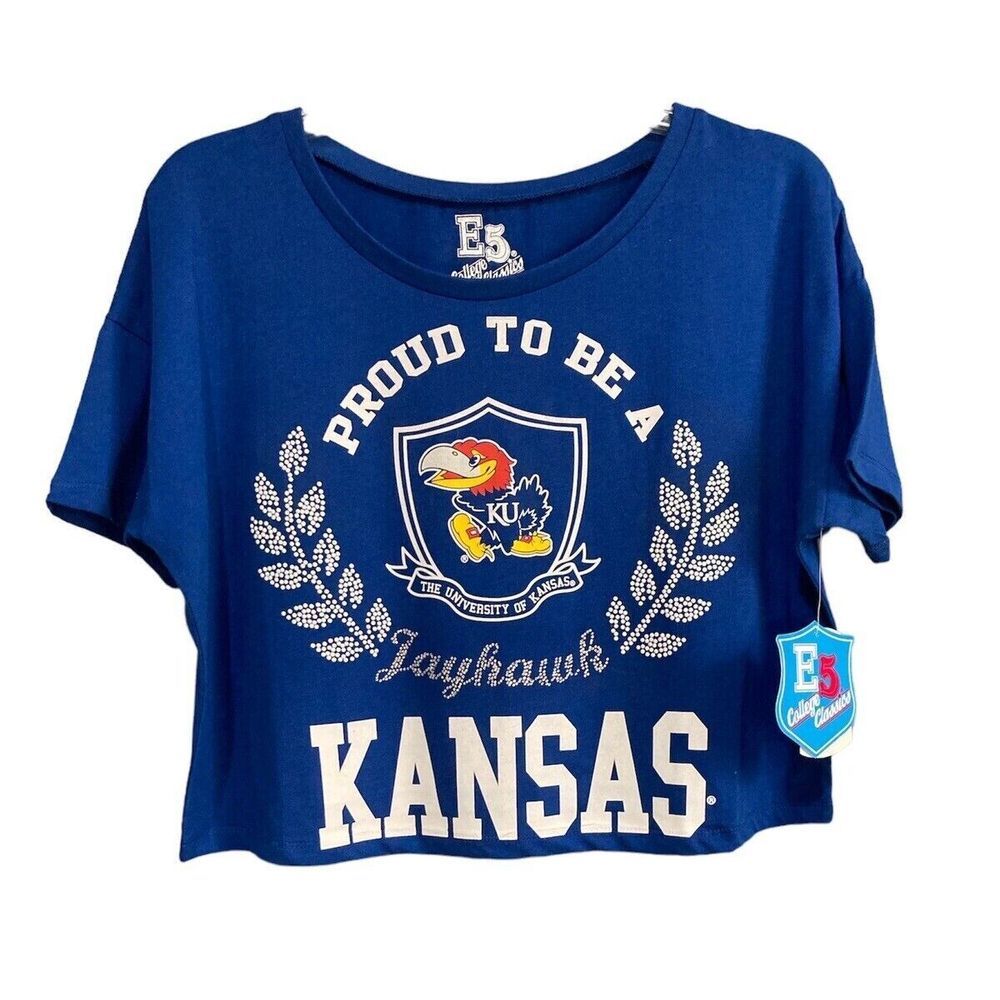NCAA Kansas Jayhawks Crop Tee Shirt E5 College Classics Size Small‎